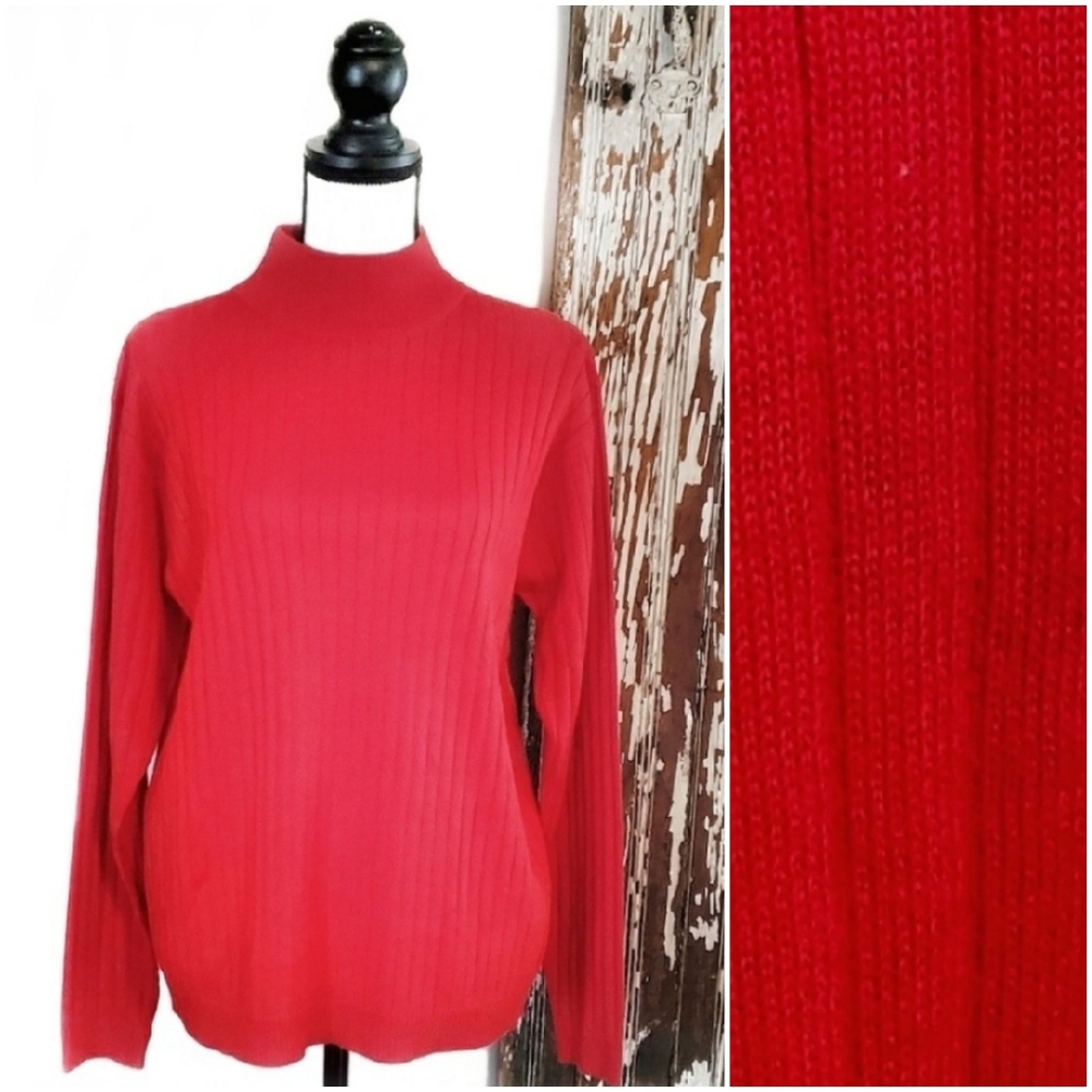 Karen Scott Ribbed Mock Neck Sweater Red Size XL